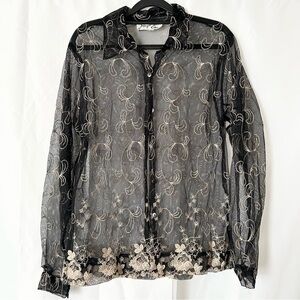 Chic Black Lace Blouse with Floral Accents